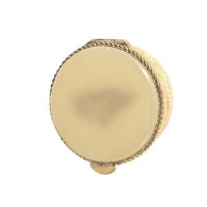 Natural Stone Cream Agate Gold Tone Scroll Leaves Flowers Round Trinket Box 1.2"